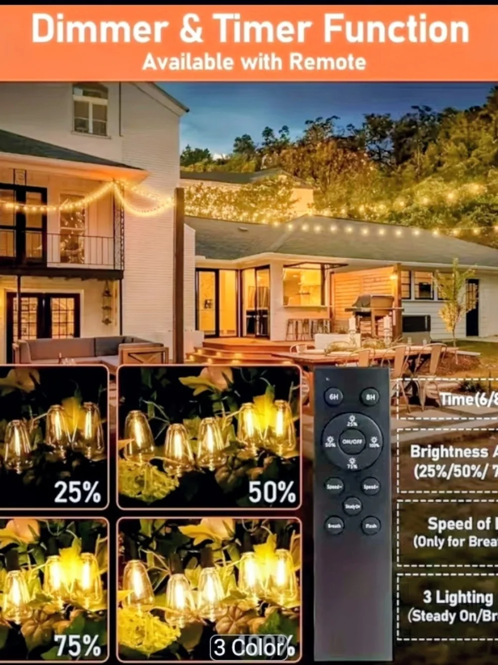 240FT Outdoor Solar String Lights with Remote - Black